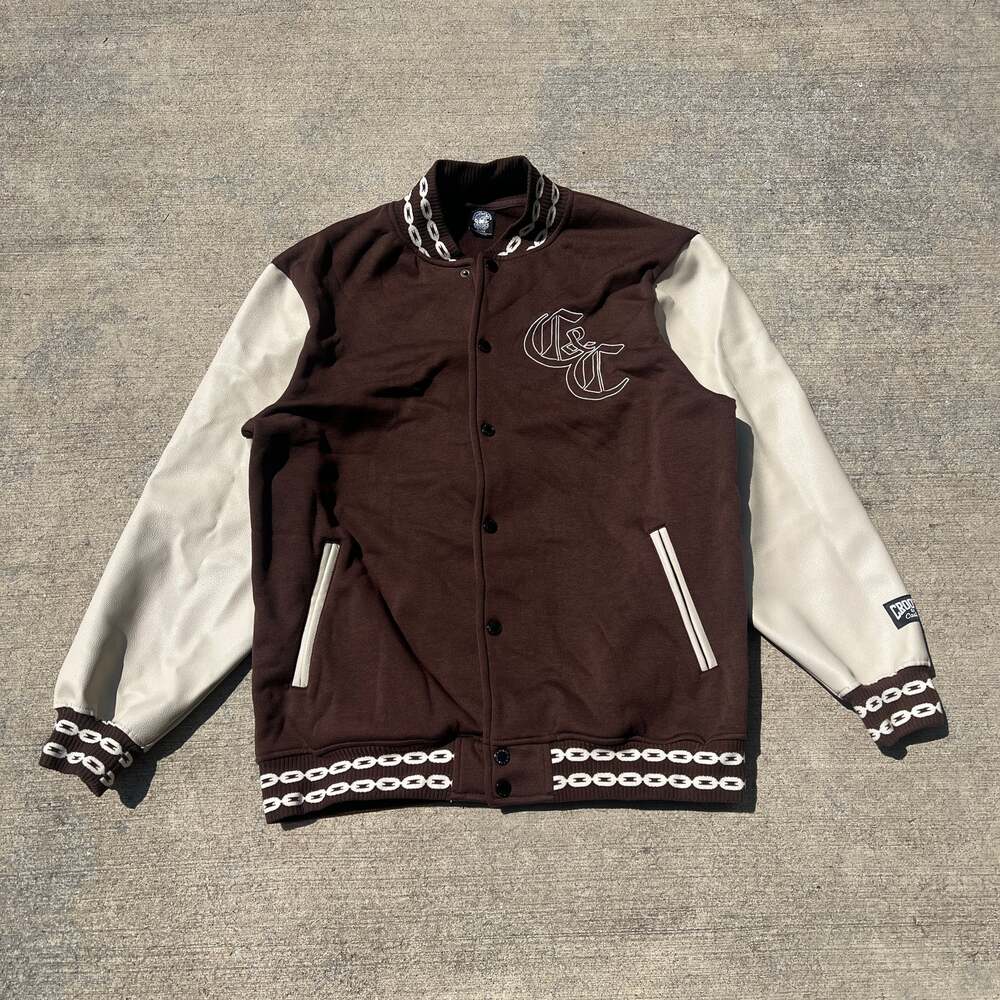 CROOKS & CASTLES (BROWN-CREAM) Medusa-BANDANA / VARSITY BOMBER JACKET M NWT